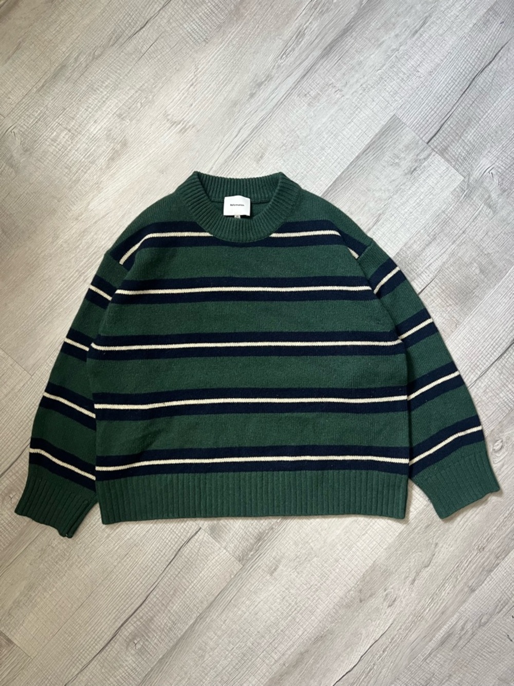 REFORMATION Cove Cashmere Oversized Crew Dark Pine Multi Stripe Green Sweater XS - Picture 7 of 16